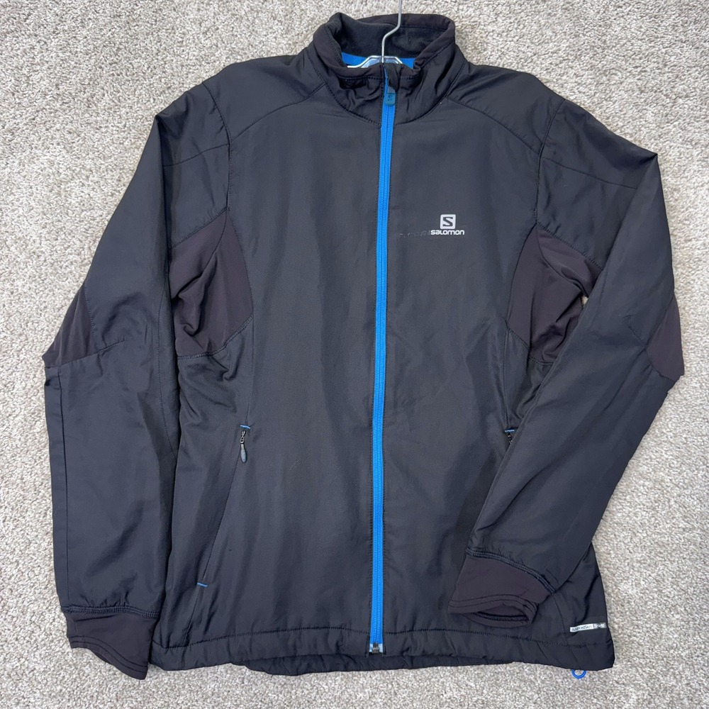 Salomon Jacket Mens M Full Zip Black Blue Trim Mock Neck EUC